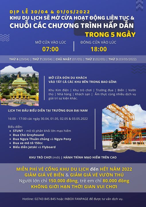 Đại Nam có mở cửa không - Cập nhật lịch mở cửa Tháng 4
